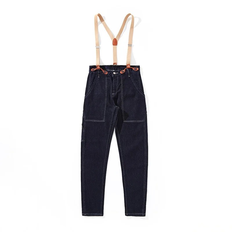 

Летний американский винтажный мужской джинсовый комбинезон Ami Kaji, брюки в эстетике, уличная одежда с широкими штанинами, основной цвет, Свободный комбинезон, одежда