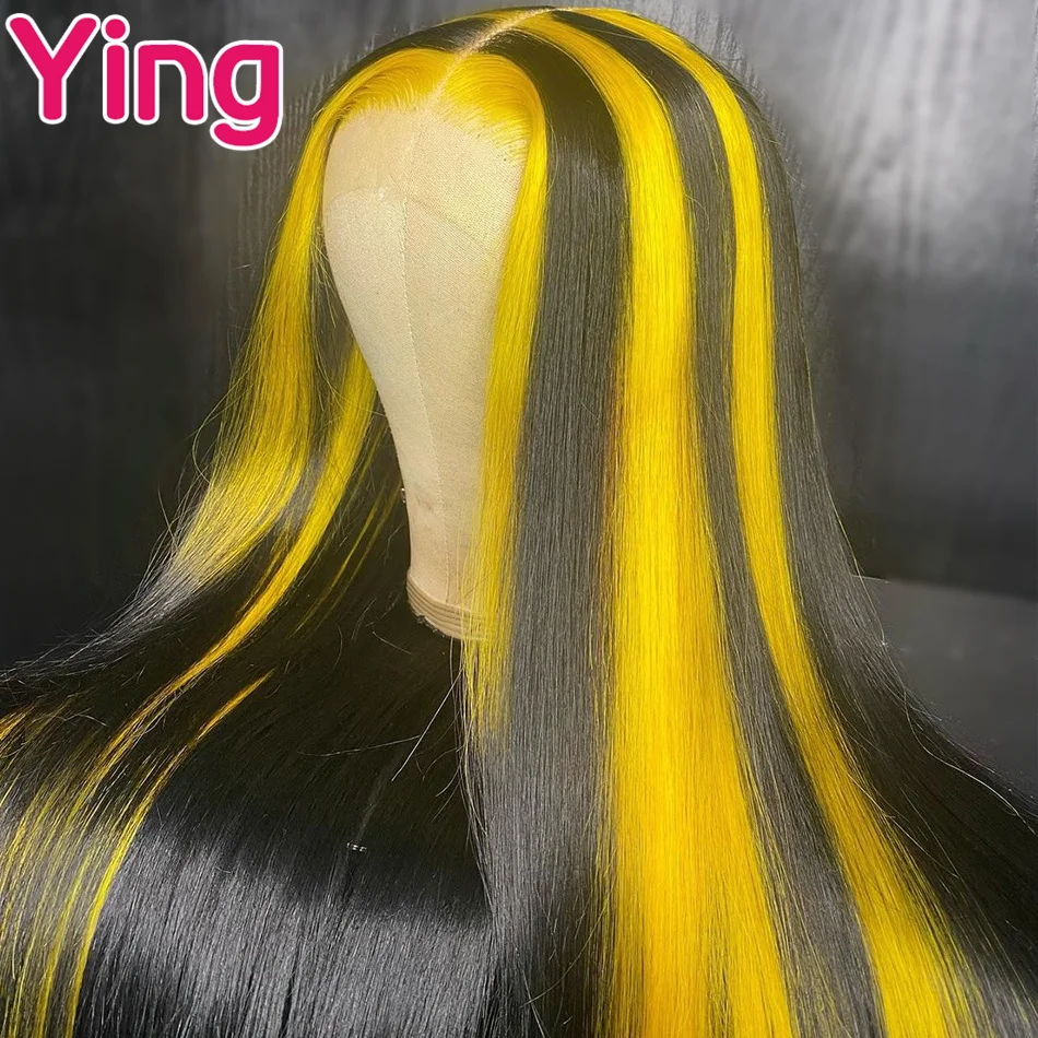 Highlight Yellow Straight 13X6 Transparent Body Wave Lace Frontal Wigs Highlights Colored Lace Front Human Hair Wigs For Women