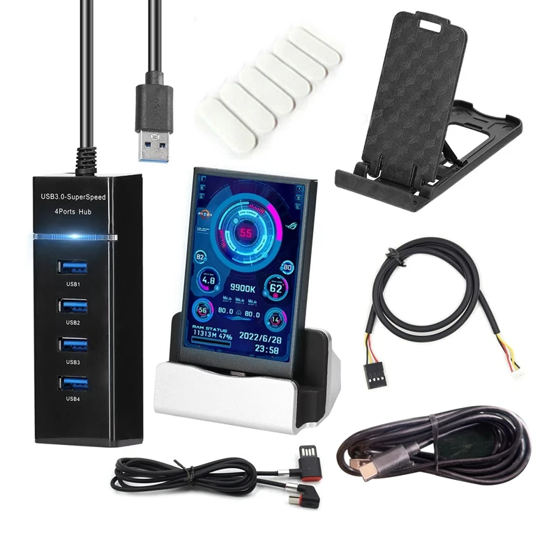 

3,5 дюймовый IPS Type-C вторичный экран для компьютера, ЦПУ, GPU, оперативная память, дисплей стандарта USB с разветвителем и зарядным устройством