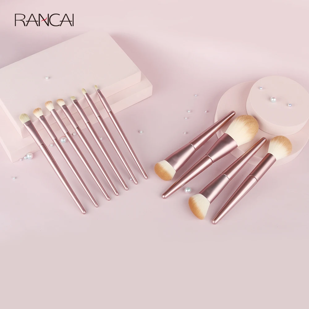 

RANCAI Pro Cosmetics 11 Pcs Pink Makeup Brushes Set Soft Hair Foundation Kabuki Powder Eyeshadow Make Up Brush Beauty Tools Kits