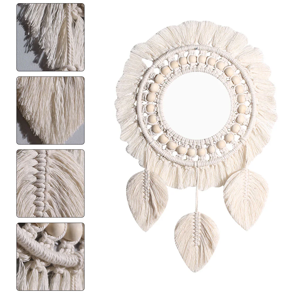 

Macrame Wall Tapestry Wood Circle Mirrors Bohemian Round Style Tassel Hanging