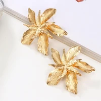 korea simple golden silver color big flower dangle earrings drop zinc alloy female stud earrings for women ladies accessories