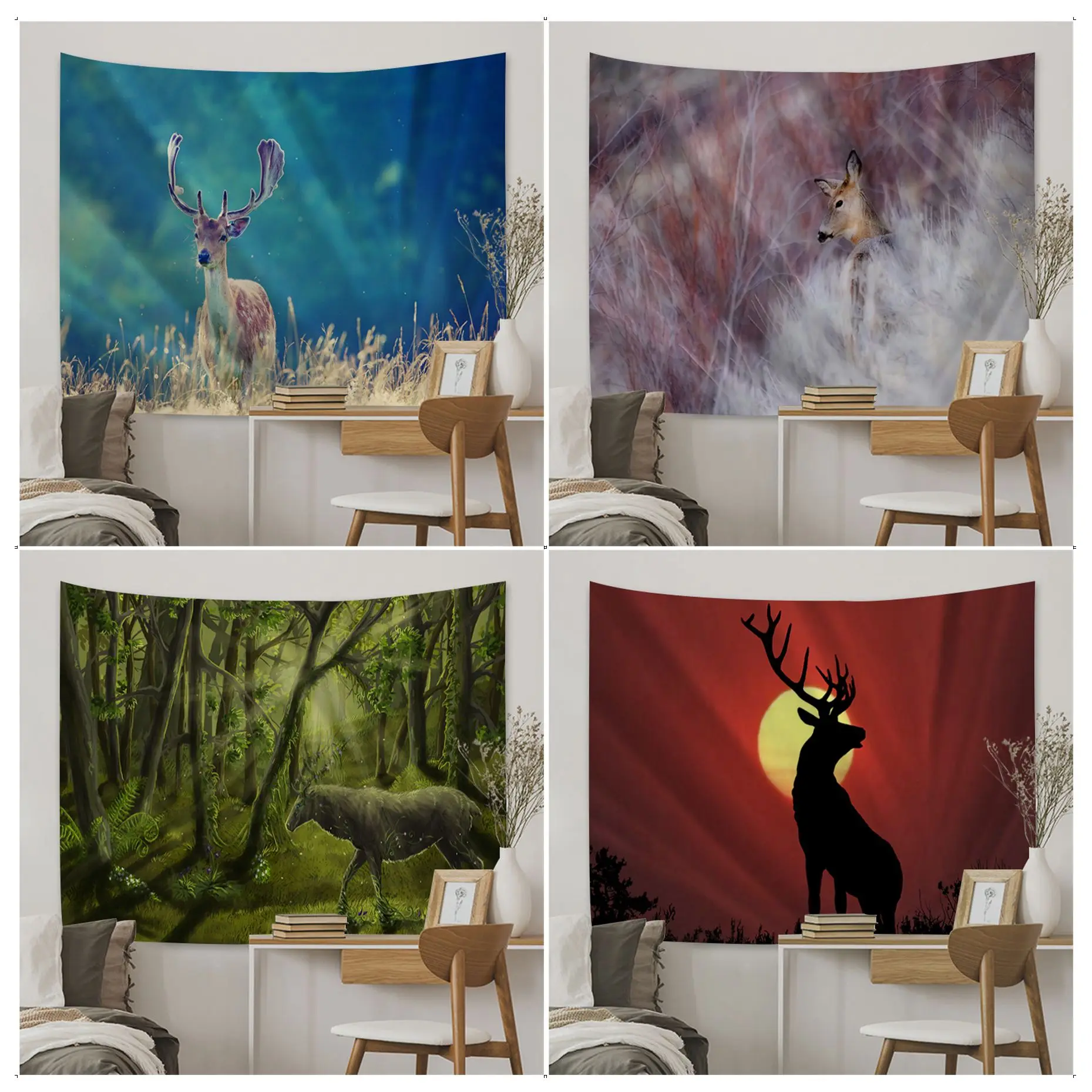

Wildlife Deer Cartoon Tapestry Art Science Fiction Room Home Decor Art Home Decor