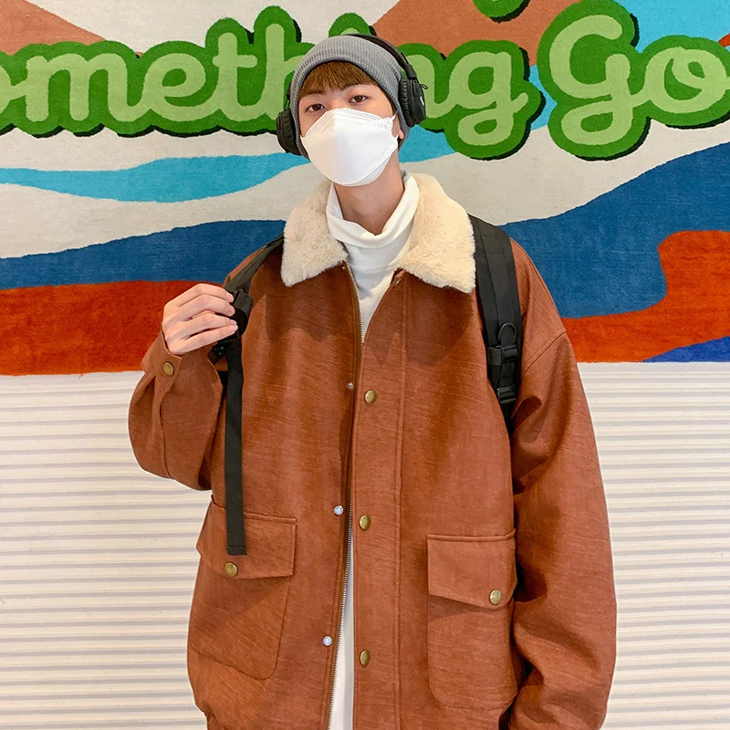 Winter Jacket Men Warm Fashion Thickened Leather Jacket Men Streetwear Korean Loose Thick Short Coat Mens Parker Clothes M-2XL