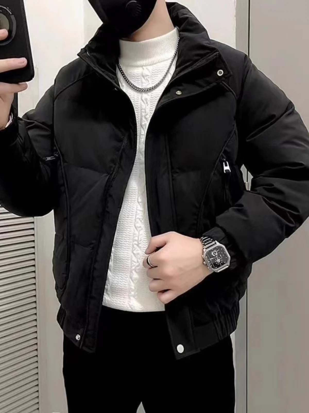 Men's Fashion Brand down Jacket Cotton-padded Clothes Casual Pu Shuai Stand Collar Thickened Cotton-Padded Coat Raccoon 2024 ...