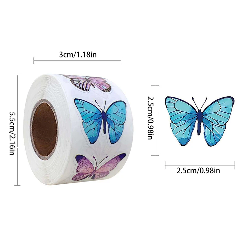 500 шт./1 рулон 2 5 см наклейка в форме бабочки цветка 8 узоров красочные наклейки