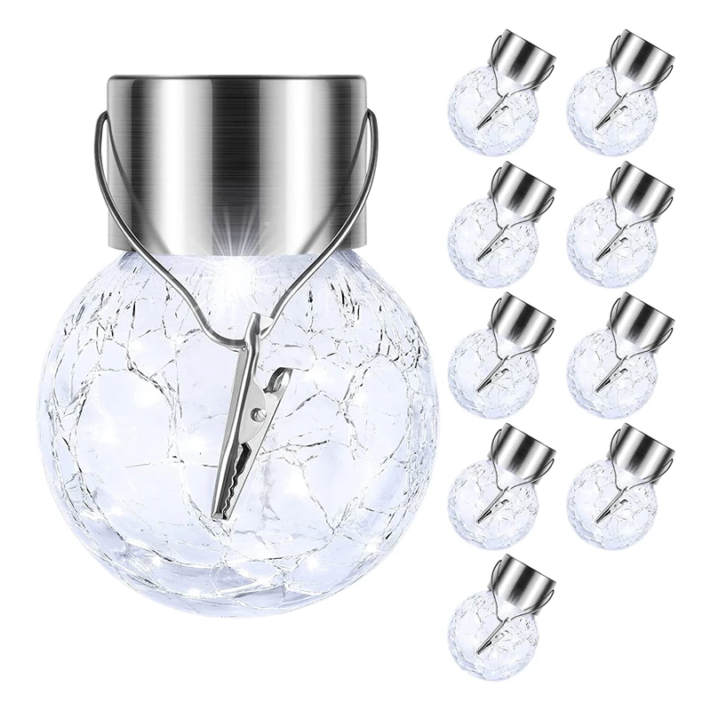 

10 Pcs Hanging Solar Lights Outdoor, Decorative Cracked Glass Ball Light, Solar Powered Lights For Garden, Yard, Patio