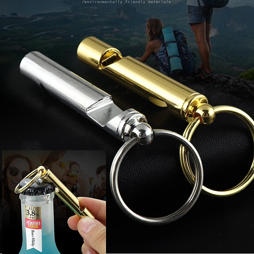 New Creative Stainless Steel Flute Keychain Beer Bottle Opener Keyring Men's Classic Key Holder Gift Accessories