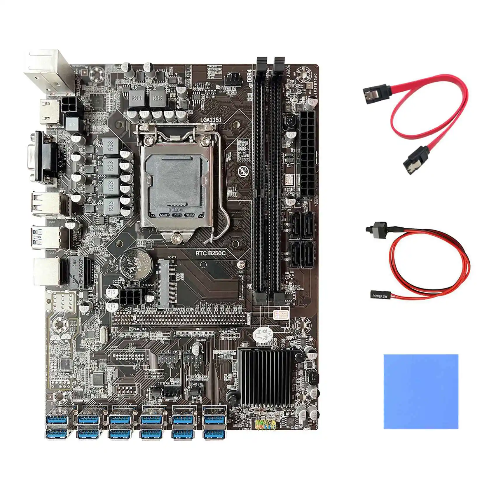 

B250C BTC Mining Motherboard+Thermal Pad+SATA Cable+Switch Cable 12XPCIE to USB3.0 GPU Slot MSATA ETH Miner Motherboard