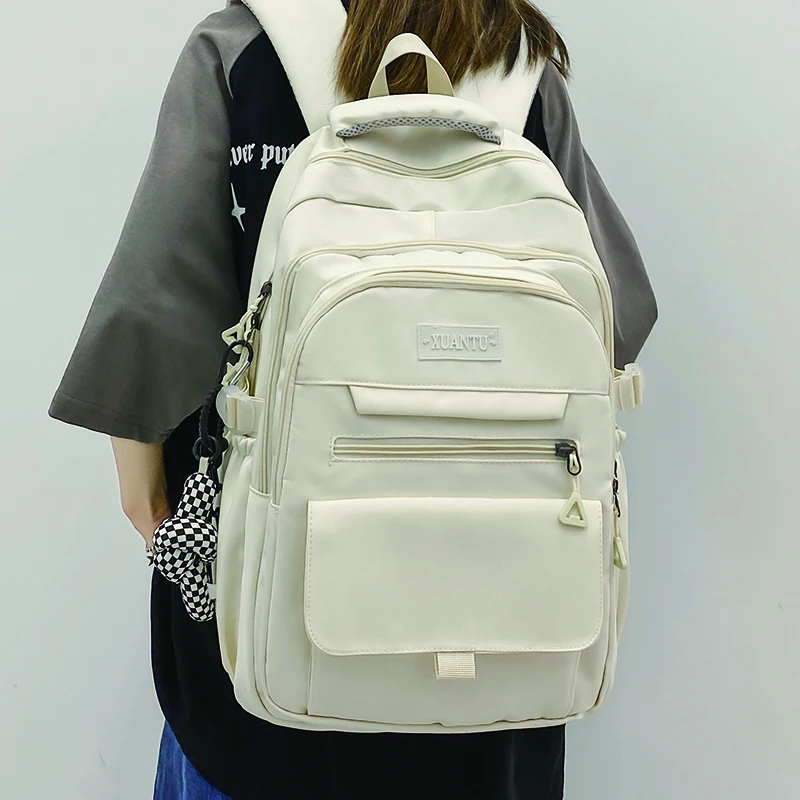 

Casual Nylon Backpacks for Cute Girls Solid Color School Bag Female Large Capacity Travel Rucksack 2023 New Lady Student Bookbag