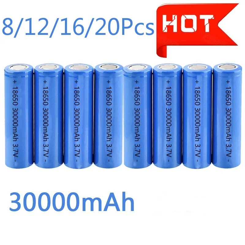 8/12/16/20pcs LED Flashlight Torch Headlight 18650 3.7V 30000mAh Rechargeable Battery Lithium Batteries Li-ion Bateria lighter
