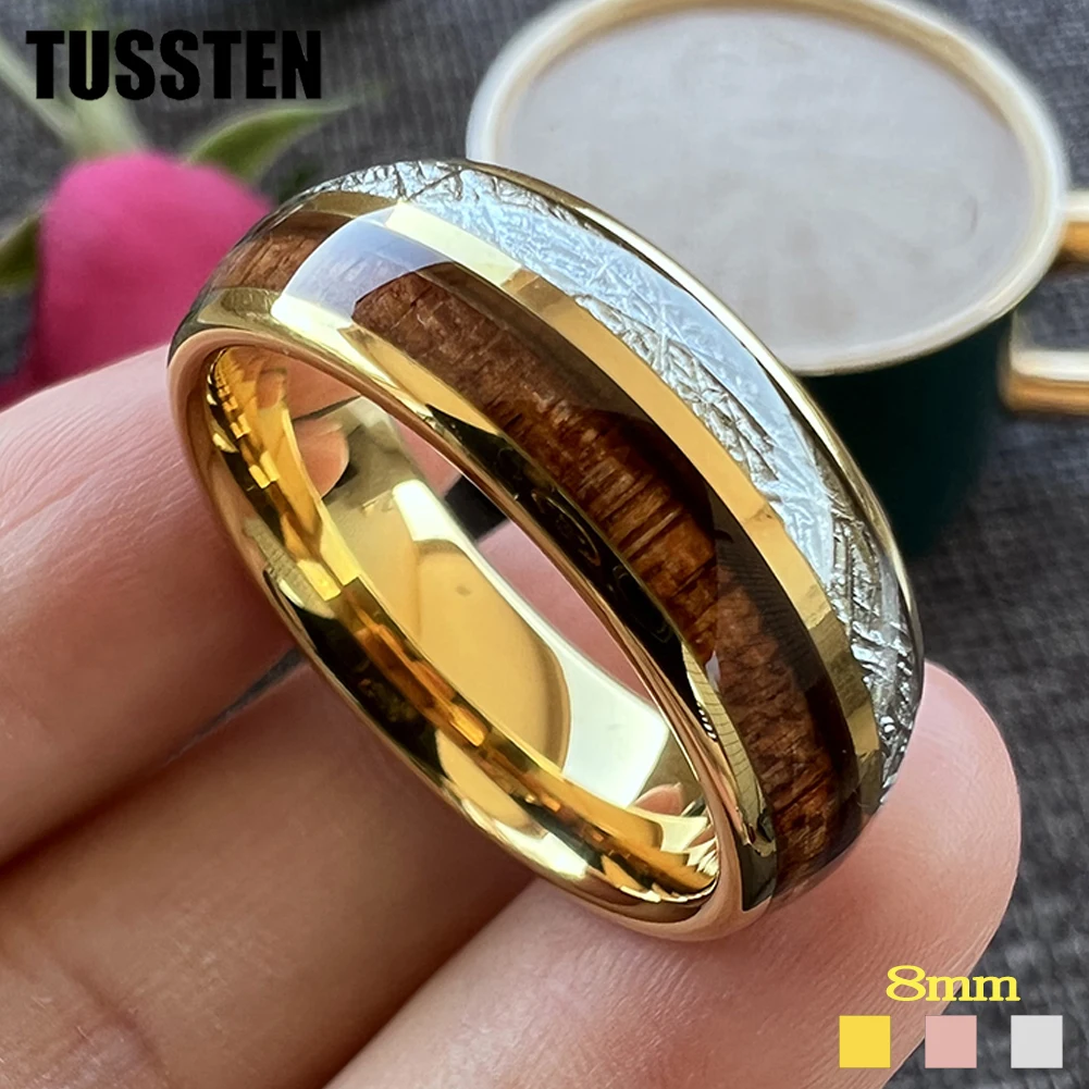 

Dropshipping TUSSTEN 8MM Popular Men Women Tungsten Carbide Wedding Band Ring With Wood Meteorite Inlay Comfort Fit