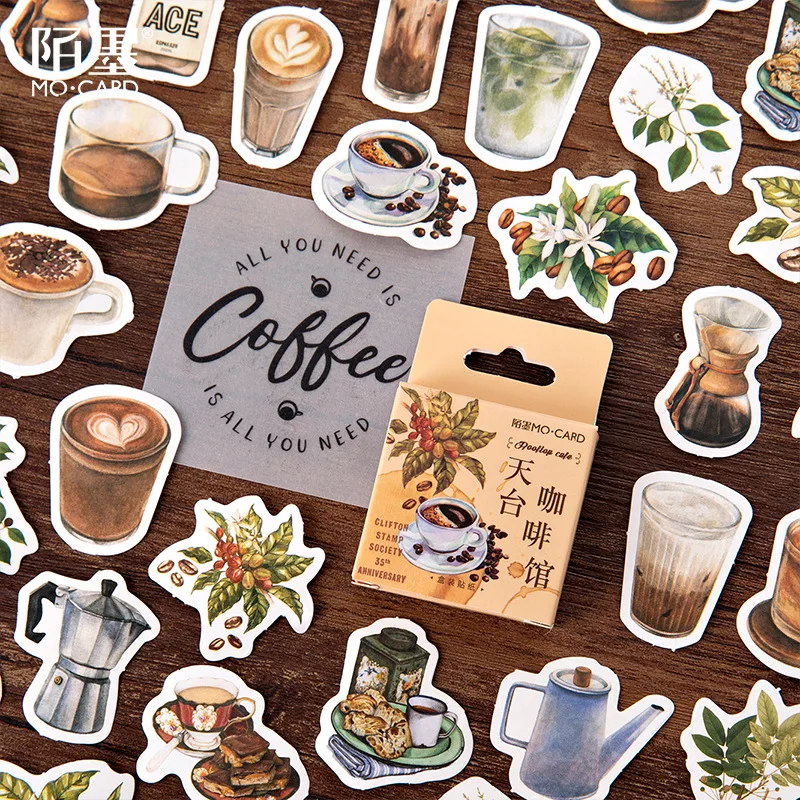 

Decor 45pcs/pack Vintage Rooftop Coffee Shop Stickers Set Scrapbooking Stickers For Journal Planner Diy Craft Scrapbooking Diary