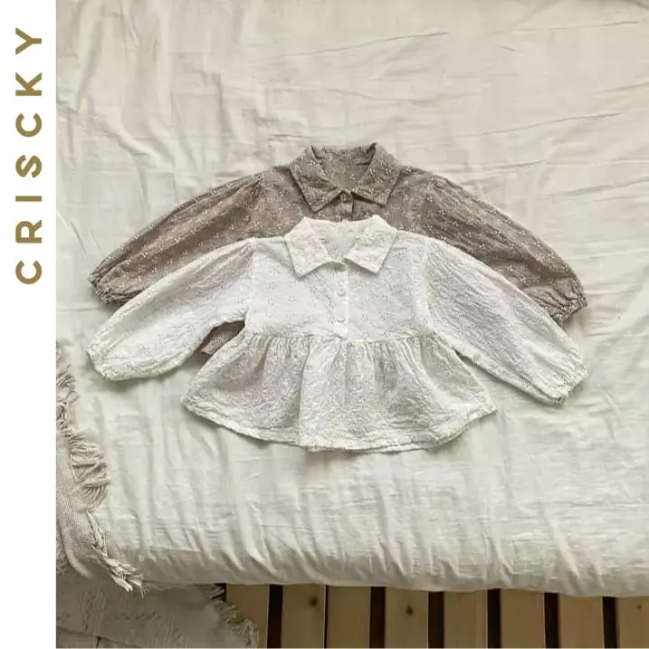 

Autumn Toddler Clothes2023 New Kids Shirts Solid Long Sleeve Floral Tops Girl Children Clothing Baby Girls Blouses