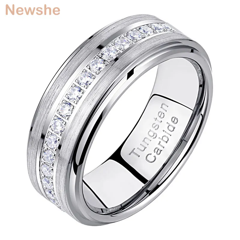 

Newshe Men's Promise Wedding Band Tungsten Carbide Rings For Men Charm Half Eternity Round Zircon Jewelry Size 7-13