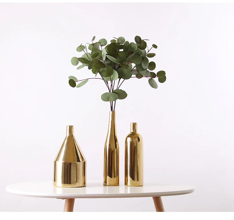 

Gold Vase Ceramic flower pot Nordic luxurious style Desktop Gold dried plant flowers Vines home decoration house moving gift