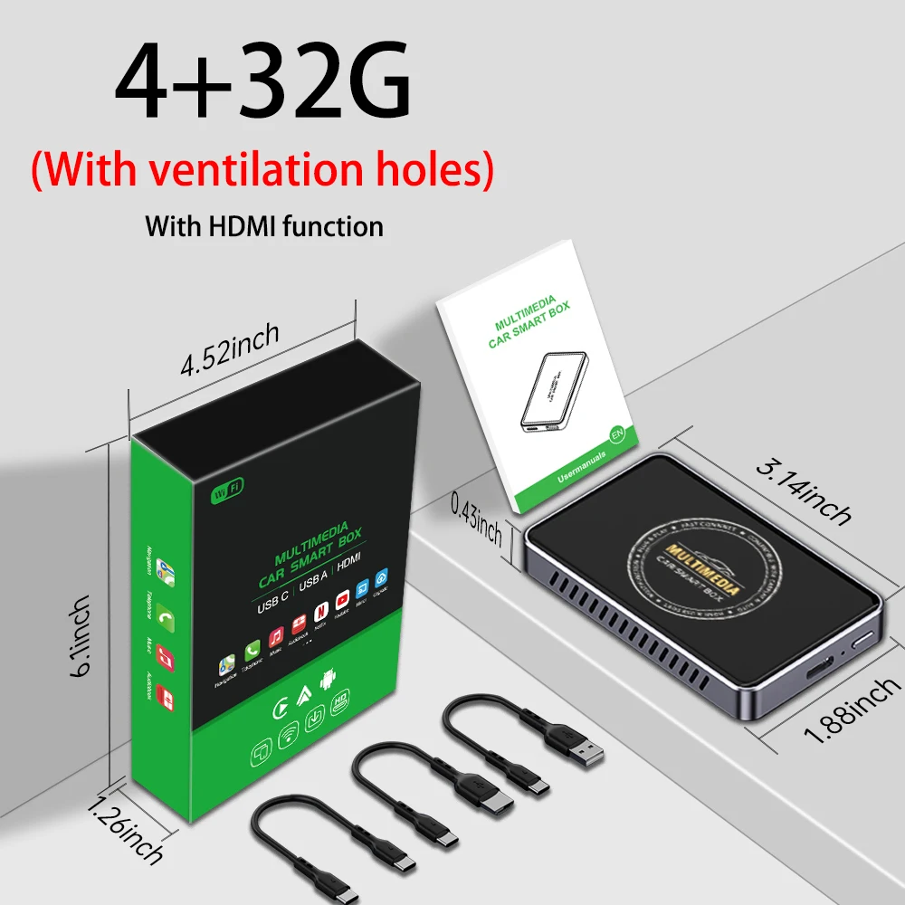 

3в1 Ai Box Wireless Carplay Автомобильное видео 4K HDMI TV Box Автомобильное потоковое устройство Carplay для iPhone apple android 12 YouTube / Netflix