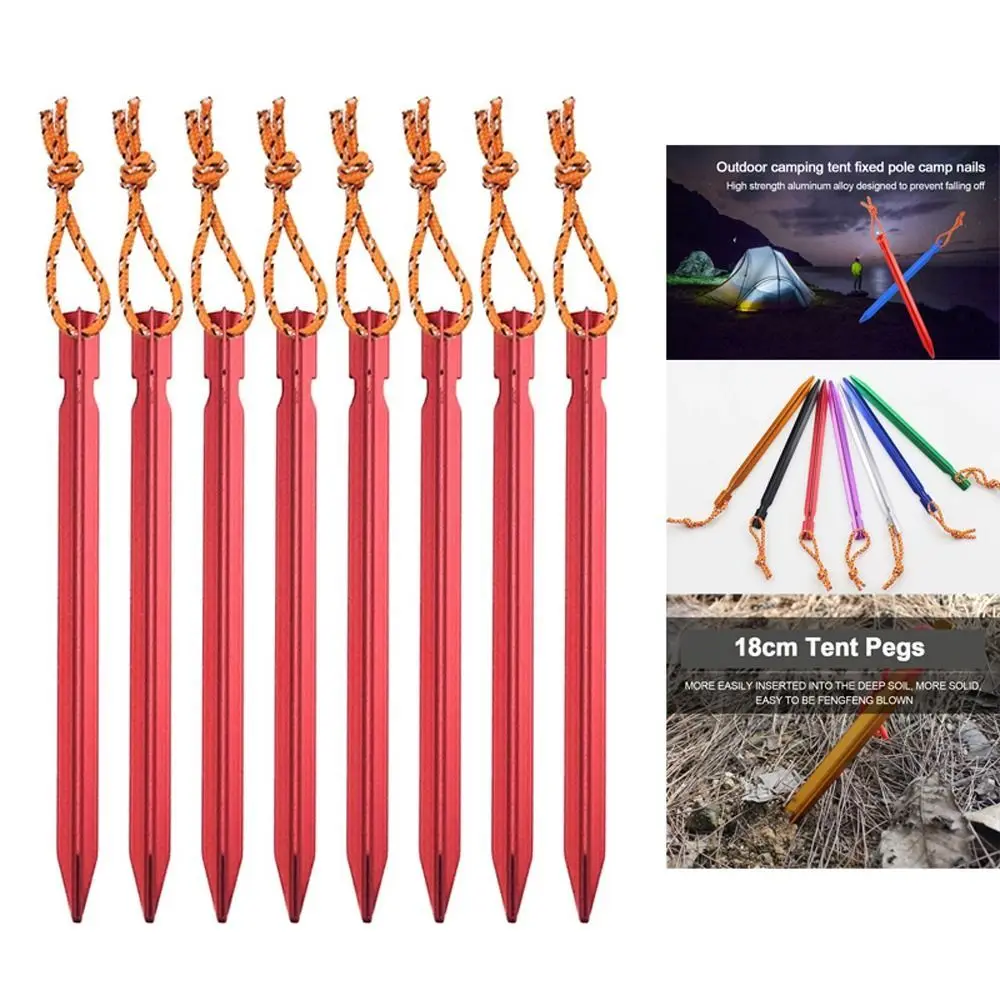 

18cm Aluminument Tent Pegs Nails with Rope Stake Camping Hiking Equipment Outdoor Traveling Tent Sand Ground Accessories
