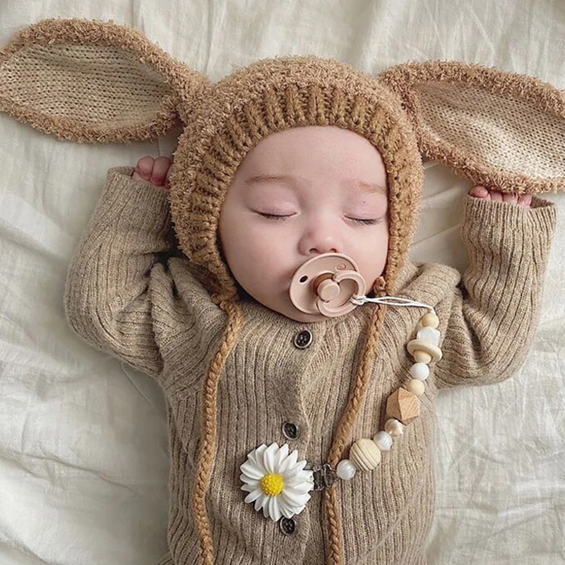 

Winter Hat For Baby Kids Cute Long Ear Solid Color Thick Knit Warm Beanie Toddler Infant Ear Protection Elastic Bonnet Hat