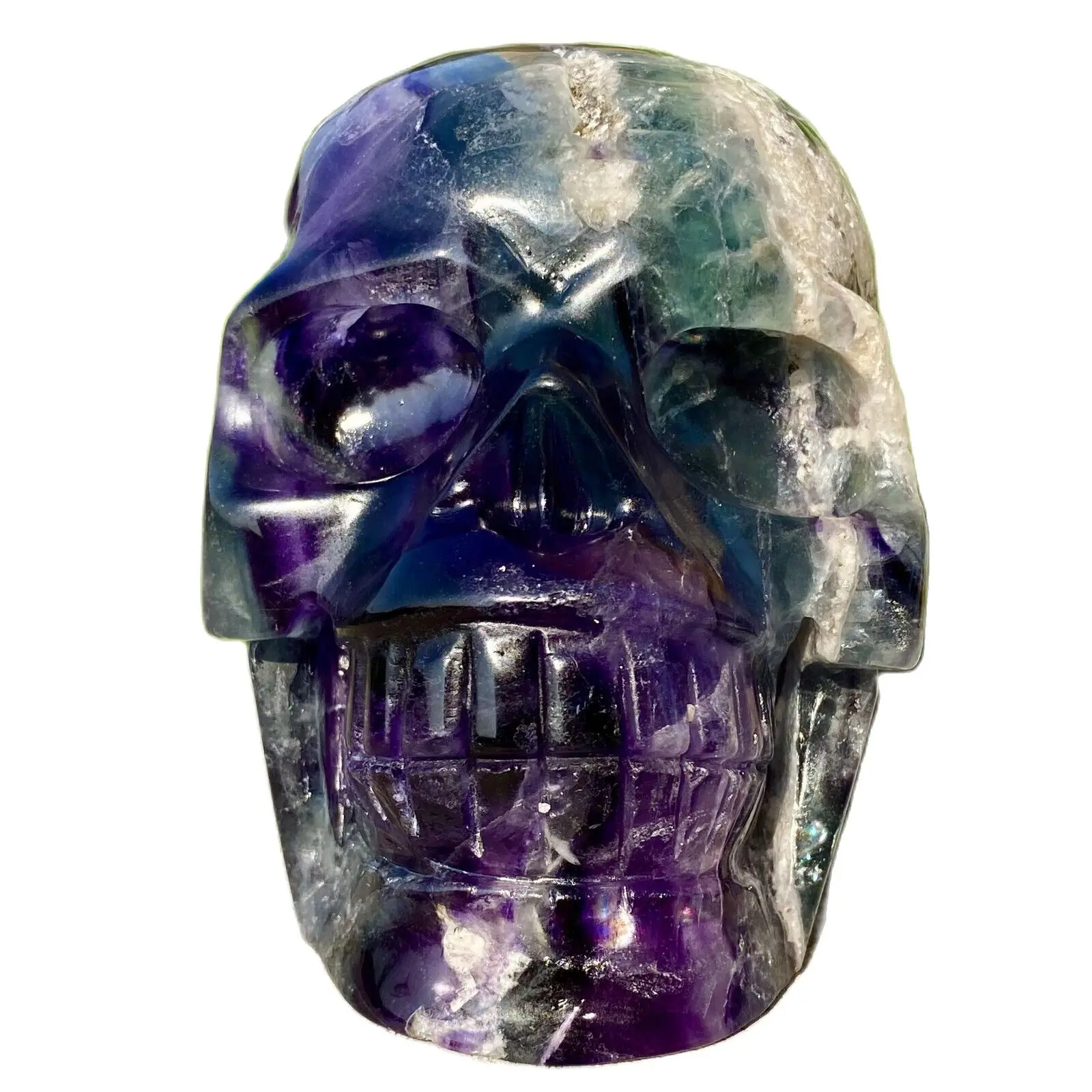 

Natural Fluorite Hand-Carved Skull Quartz Crystal Mineral Reiki Healing Home Degaussing Decoration Energy Gem Carved Ornaments