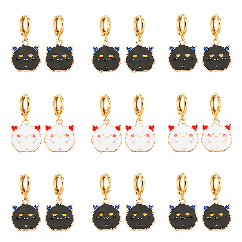 

2 Pairs Cartoon Cute Little Devil Lady Earrings High Quality Alloy Enamel Color Body Jewelry Suitable For Party Creative Earring