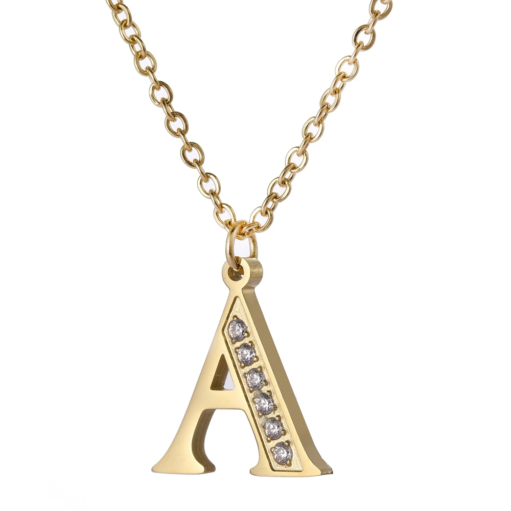 

Stainless Steel Jewelry Gold Color Steel Color 14x16mm Crystal Capital Letter A Pendant Necklace With 45+5cm Link Chain