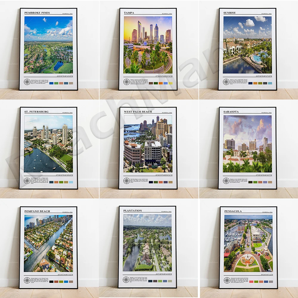 Pembroke Pines Port St. Lucie Sarasota Punta Gorda Санкт-Петербург Tallahassee Tampa постер для путешествий из