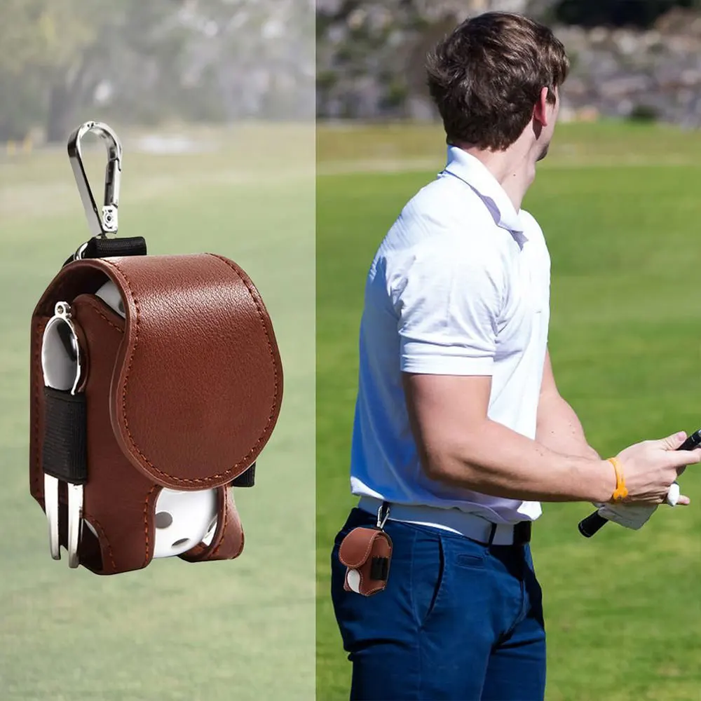 Mini Pocket Leather Golf Ball Storage Pouch Portable Golf Waist Holder Bag Mini Golf Ball Container Waist Storage Bag