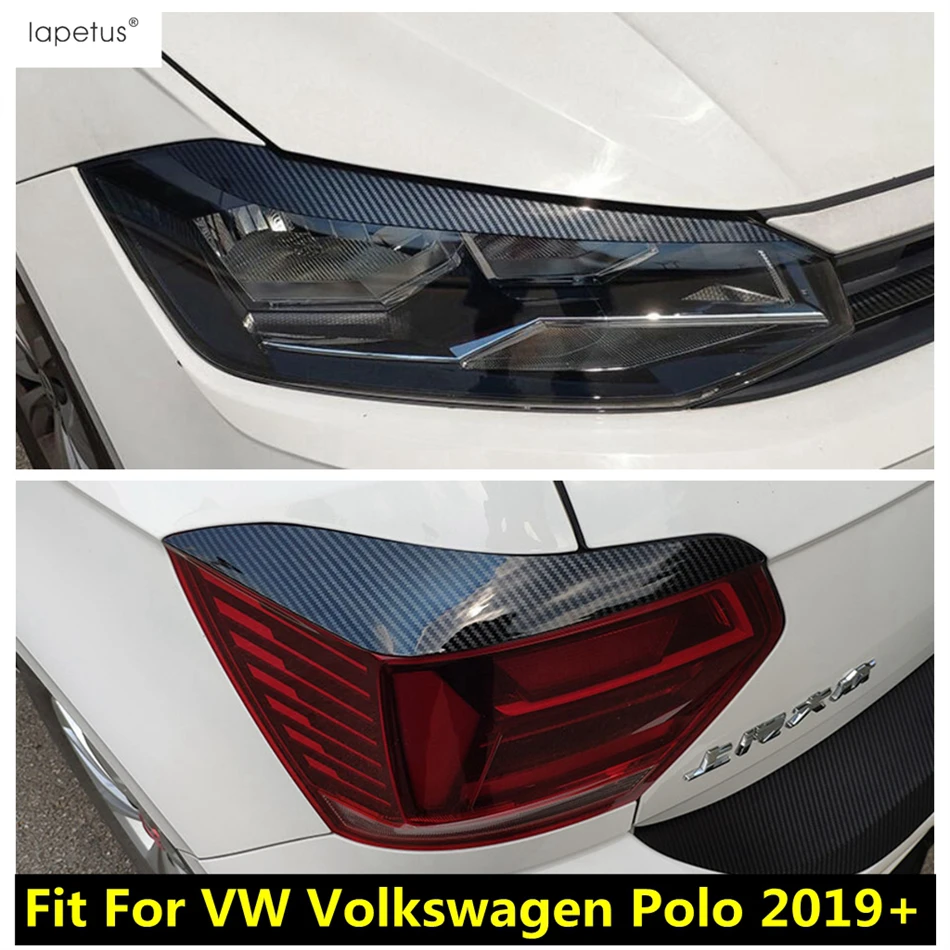 Car Front Rear Head Fog Light Lamp Eyebrow Eyelid Cover Trim For VW Volkswagen Polo 2019 2022 Carbon Fiber / Black Accessories