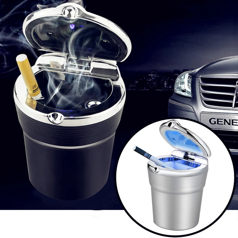 

High-end Metal Car Ashtray Car Ashtray with LED Light Cigarette Smoke auto Smokeless Ash Tray With Cover Holder Auto Accessories
