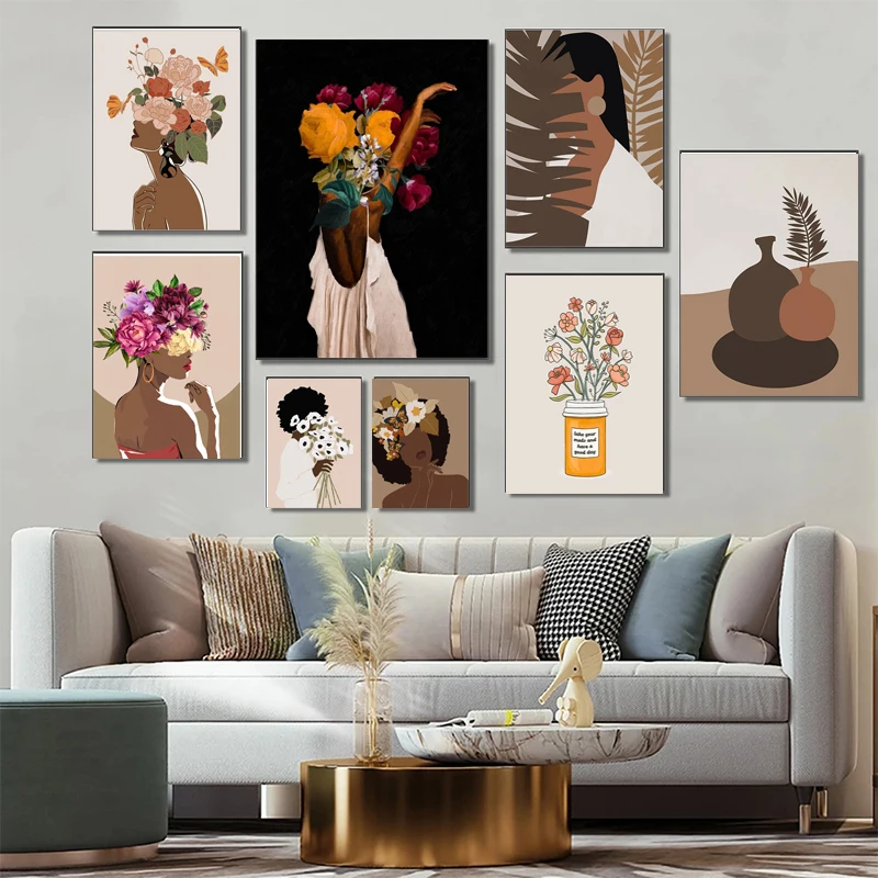

Afro American Abstract Art Print Black Girl Illustration Poster Boho Fashion Woman Wall Art Picture Canvas Painting Home Decor