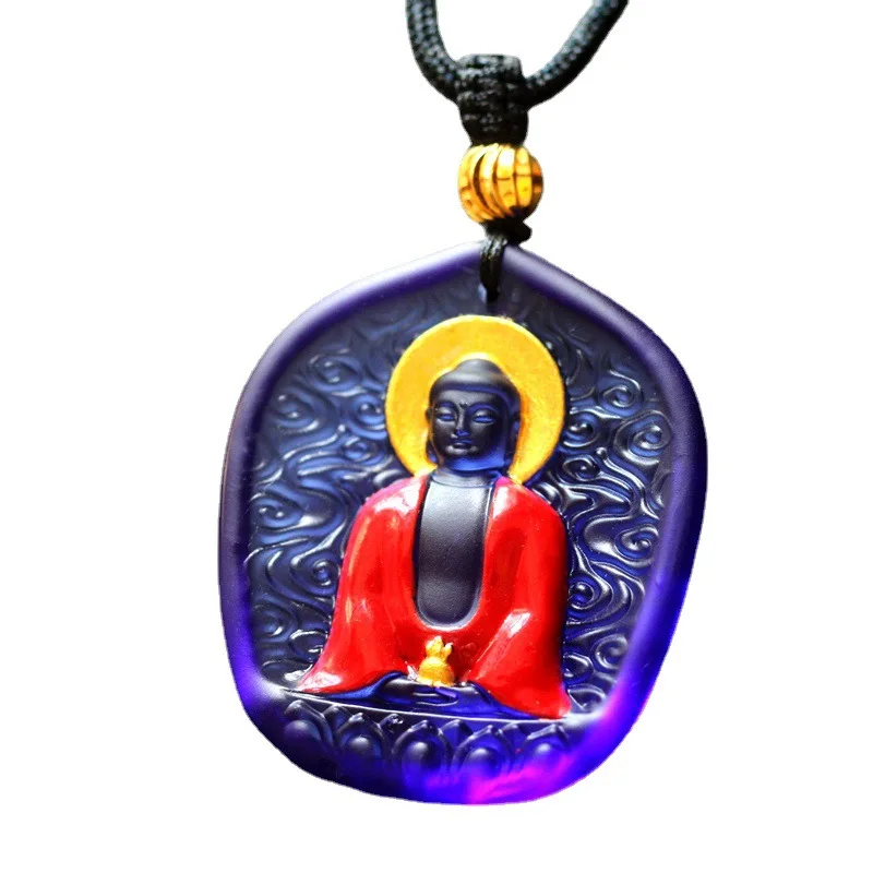 

Amulet Bhaisajyaguru Colored Glaze Gold Buddha Pendant Tang Painted Pendant