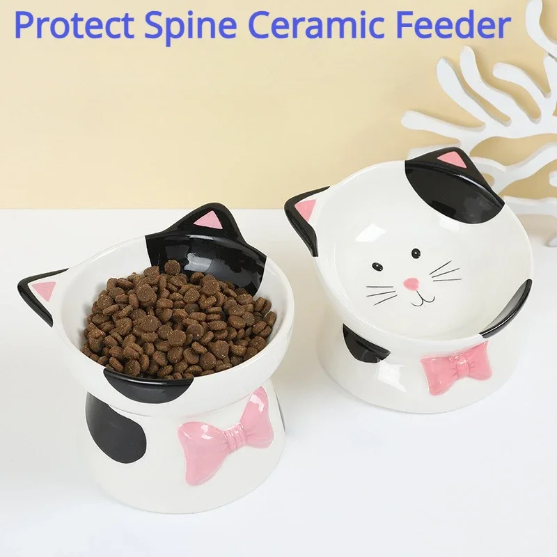 

Cat Bowl Anti Vomiting,Raised Pet Food Bowls,Tilted Elevated Cat Bowl,Ceramic Pet Food Flat Faced Bowl,Protect Spine Cats Feeder