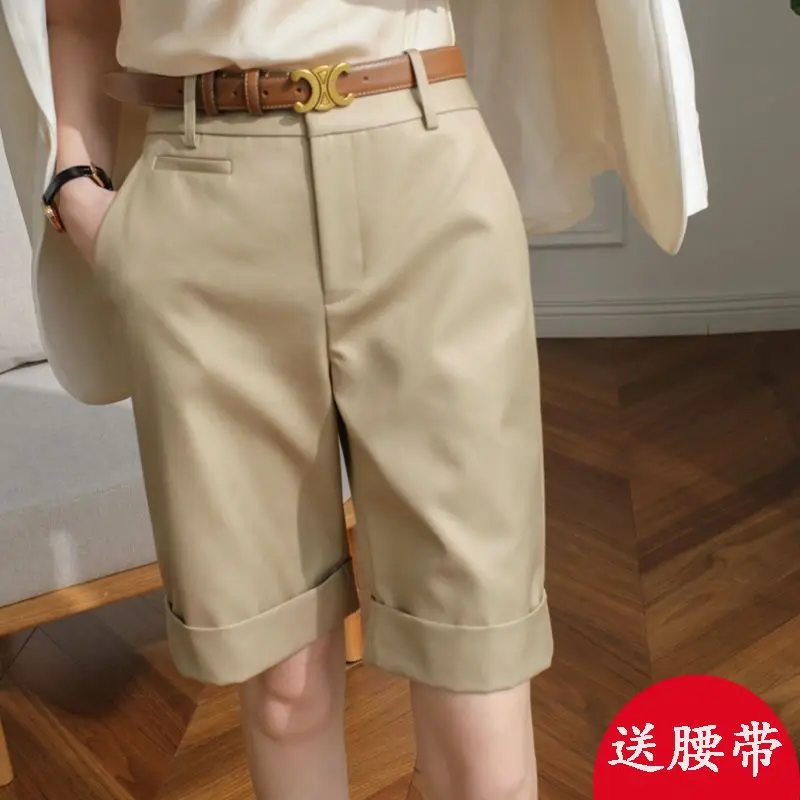 

2023 Women's Summer Shorts High Waist Knee Length Straight Shorts All-match Casual Short Shorts Newly Leisure Fashion W33
