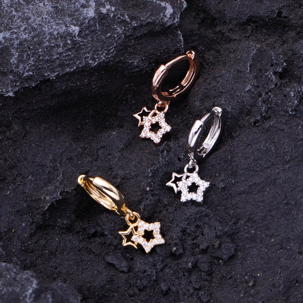 Новая мода модные латунные позолоченные циркониевые полые звезды дизайн CZ
