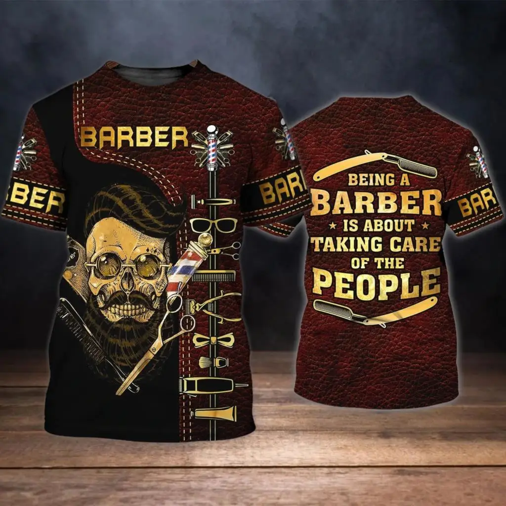 

Summer Men's T-shirt Fashion Barber Uniform 3D Print Role Play Loose Breathable Short Sleeve Extra Large Loose