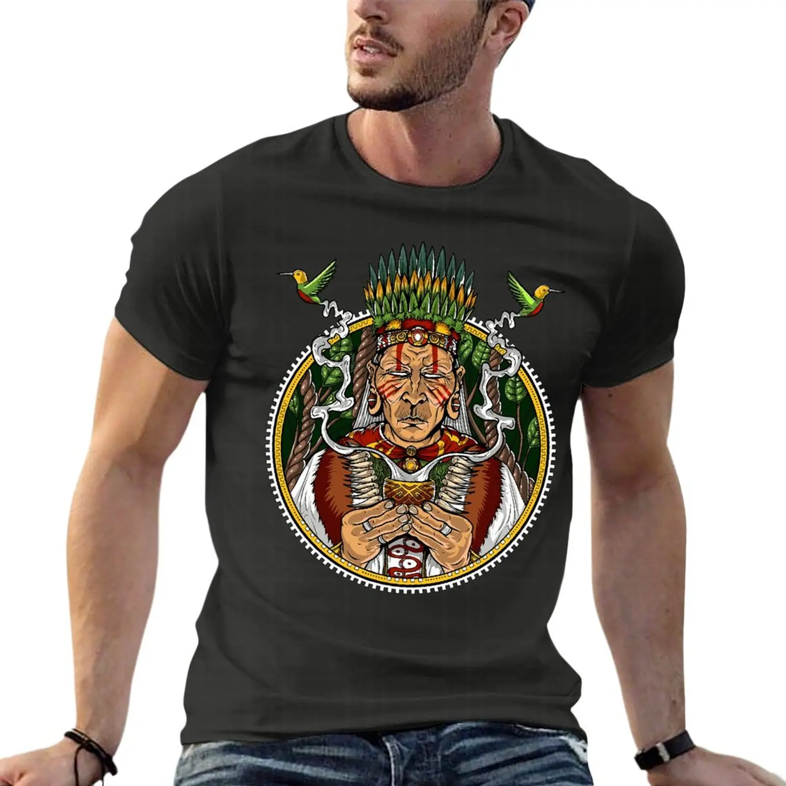 

Ayahuasca Shaman Psychedelic Dmt Hippie Festival Oversized T-Shirt Branded Mens Clothing Short Sleeve Streetwear Tops Tee