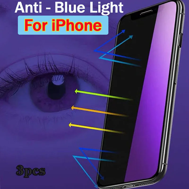 

3pcs Anti Blue Light screen protector For iPhone 11 12 13 Mini Pro Max 6 S 7 8 Plus XS XR XS Max SE2022 Eyes Care Tempered Glass
