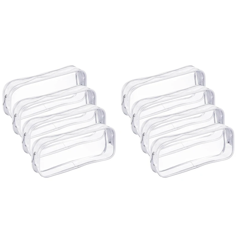 

8 Pieces Clear PVC Zipper Pen Pencil Case, Big Capacity Pencil Bag Makeup Pouch With Zipper(White)