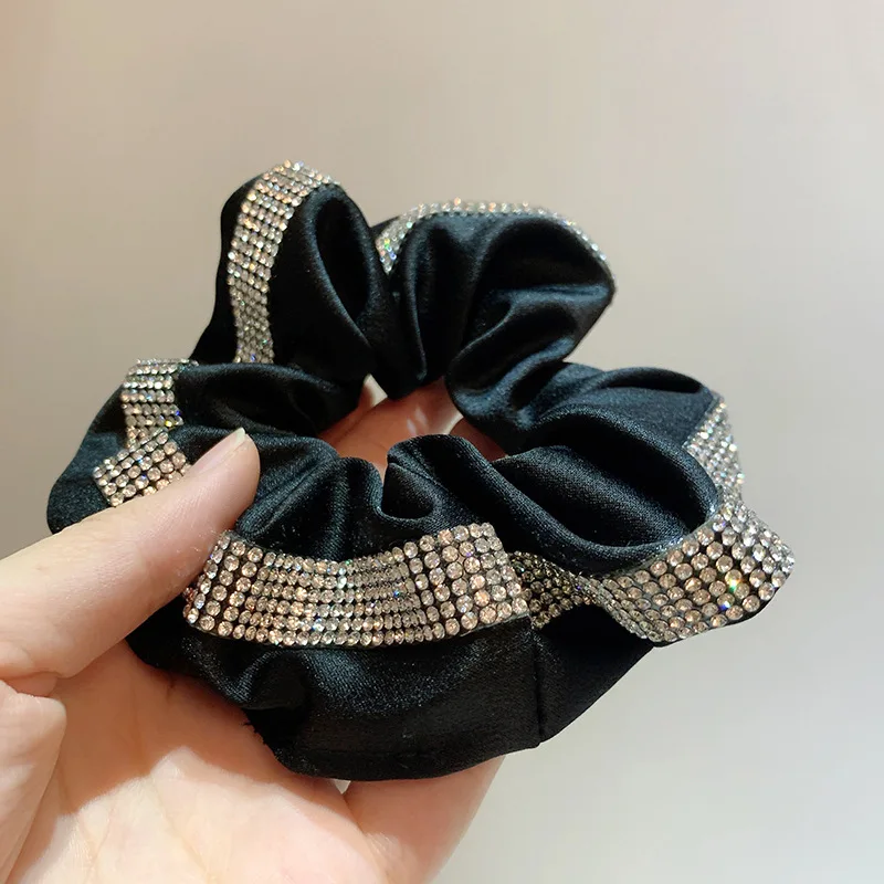 

Fashion Satin Silk Scrunchies for Hair With Rhinestones Elastic Hair Ropes Pony hair Headwear