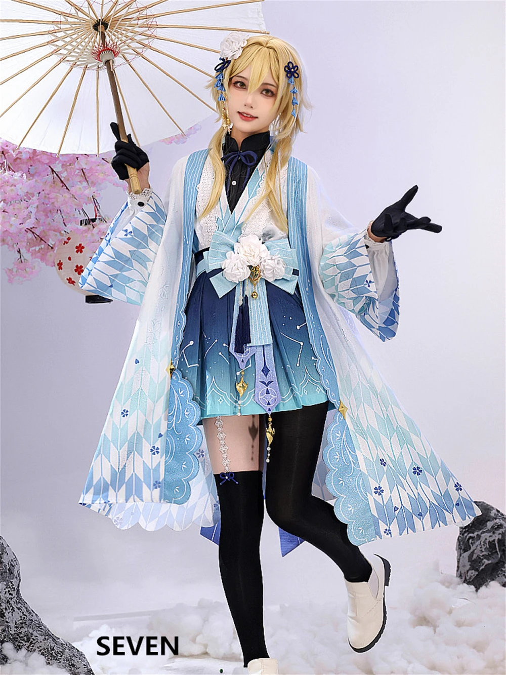 

Genshin Impact Cosplay Game Lumine Cosplay Costume Christmas Woman Lumine Cosplay Dress Kimono Clothes