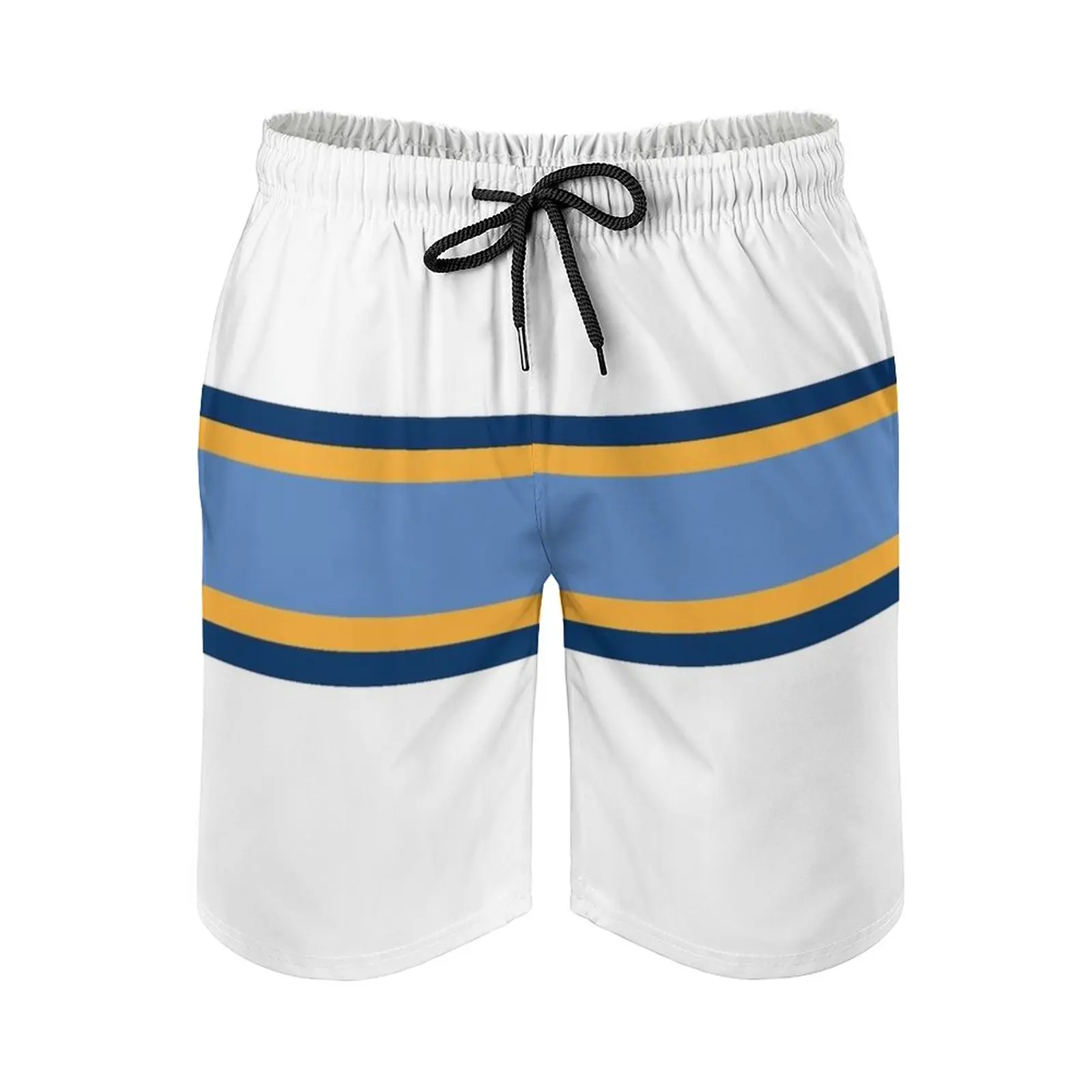 

Navy Gold Blue & White Power Stripe Men's Beach Shorts Swim Trunks With Pockets Mesh Lining Surfing Stripe Atlanta Atl
