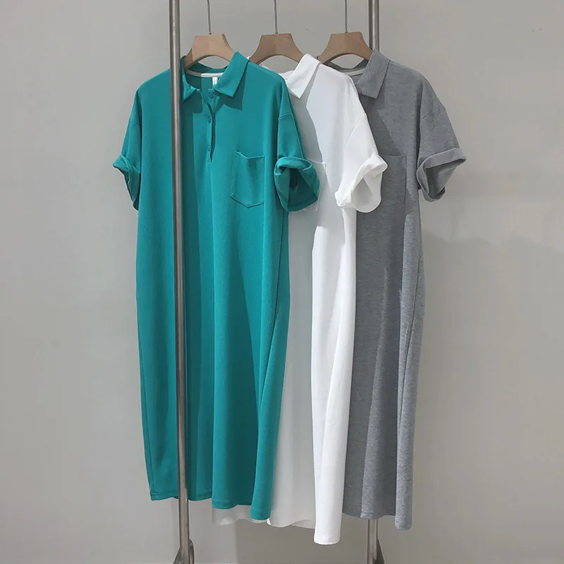 

South Korea's new summer POLO lapel dress Casual sport loose over the knee T-shirt skirt 2022 summer fashion top