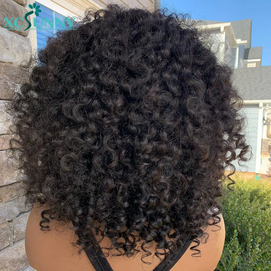 Loose Deep Wave Wig With Bangs Human Hair Wig O Scalp Top Machine Made Wig Glueless Remy Brazilian Hair Curly Wig With Bangs