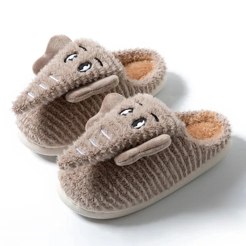 Cute Baby Elephant Furry Slippers Babi Boys Girls flat Indoor Shoes Kawaii Animal Cartoon Plush Slide Winter Kids Shoes