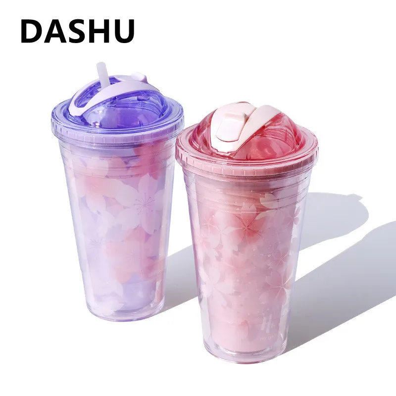 

Стакан для молока DASHU 480 мл с купольными крышками, двойная стена, искусственная с соломинкой, многоразовая прозрачная бутылка для воды, чашка...