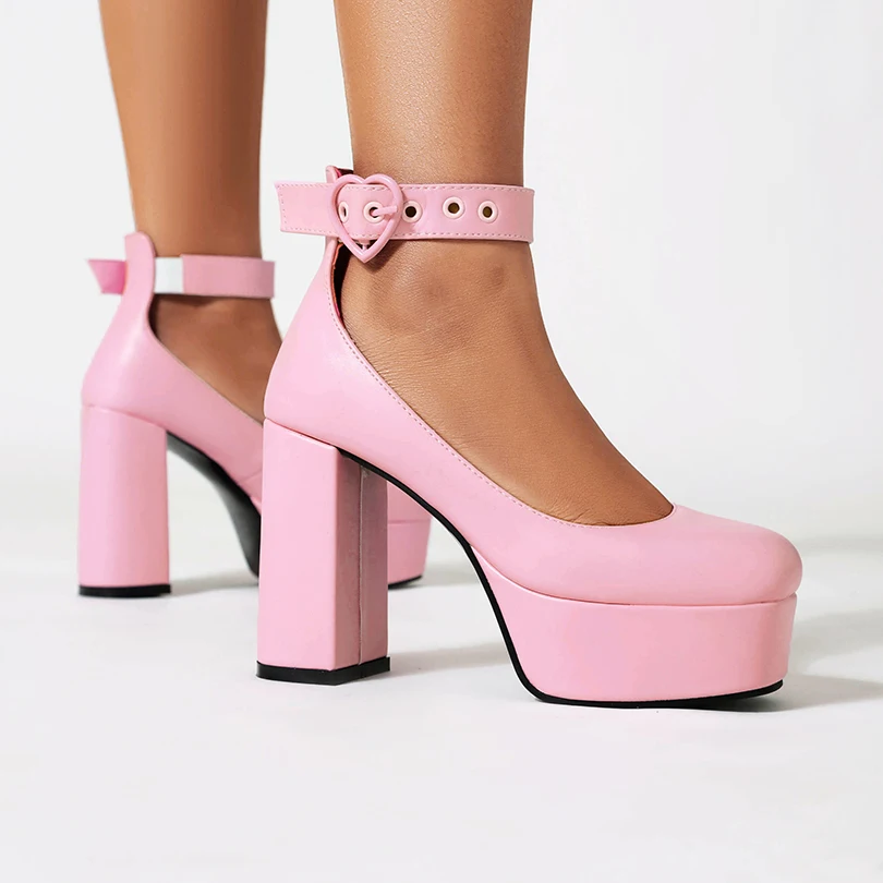 Женские туфли на очень высоком толстом каблуке туфли-лодочки платформе с круглым
