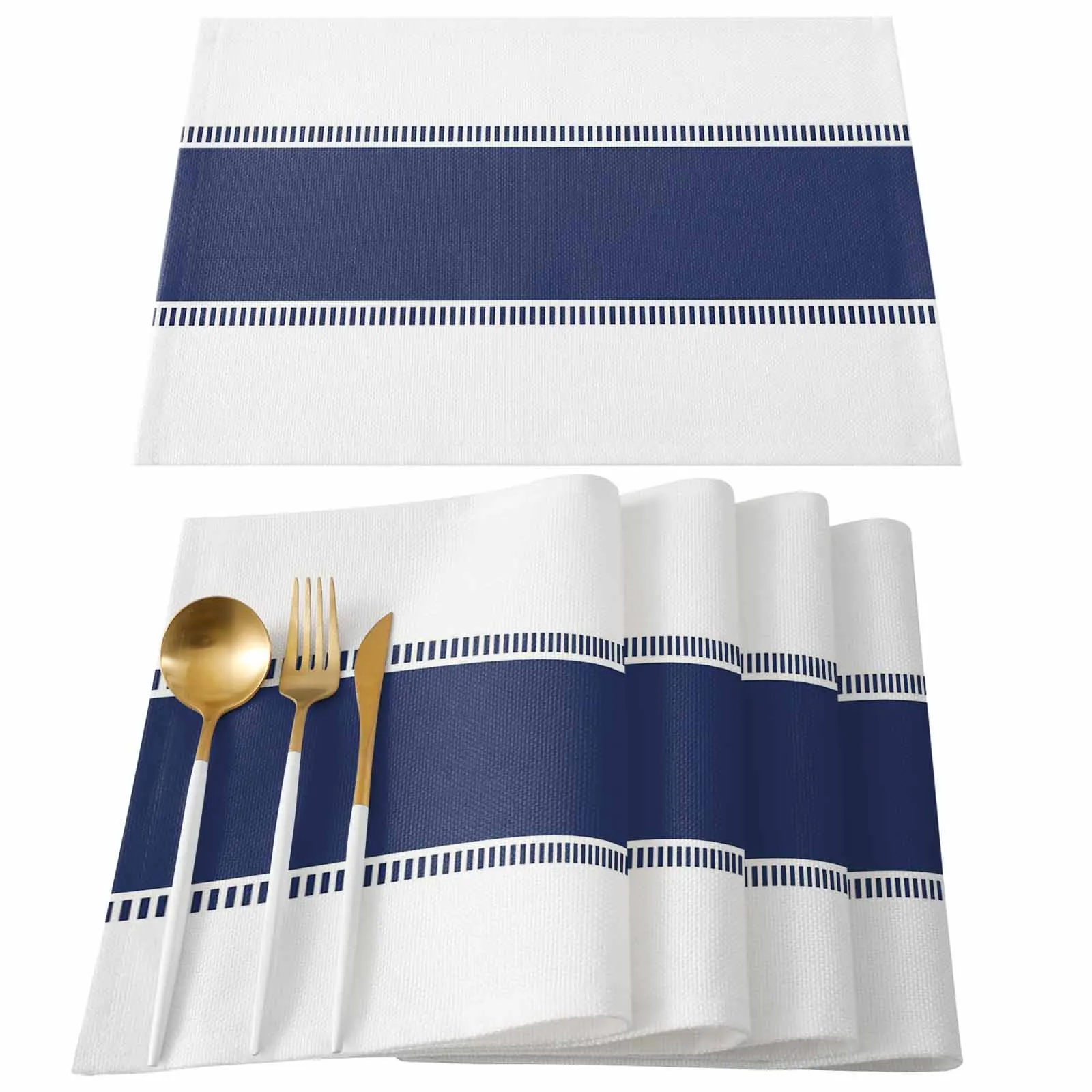 

Однотонные текстурные коврики в синюю полоску для обеденного стола, кухонные украшения, аксессуары для кофейного столика, декор Современна...