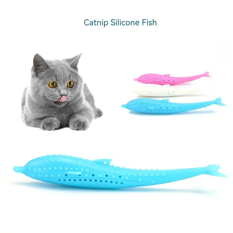 

2pcs/1pc catnip toys Soft Silicone Mint Cute Fish Bite Resistant Cat Toy Cleaning Teeth Toothbrush Chew Cat Toys Pet Accessories