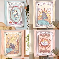 cute cat tarot tapestry wall hanging psychedelic decoration witchy boho sun moon star tapestries living room kids room bedroom